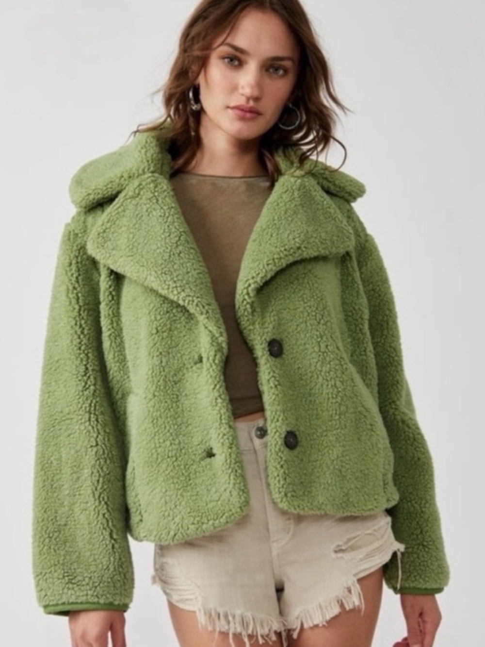Free People Large Fur Joplin Cozy Jacket Sweet Pistachio Chunky Teddy Oversized